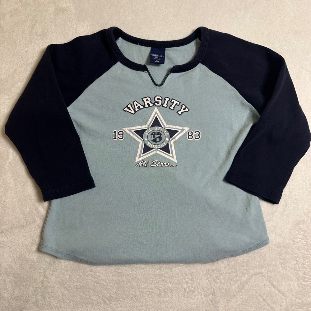 Vtg Sideout Girls L Raglan Shirt Varsity All Star 1983 Blue Navy Y2K Skater Surf
